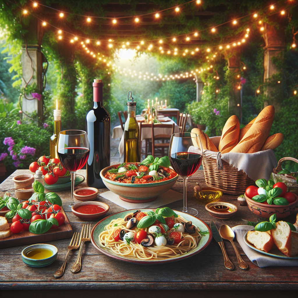 A tempting selection of classic Italian dishes, featuring spaghetti, Margherita pizza, and Caprese salad, showcasing the rich flavors and colors of traditional Italian cuisine.